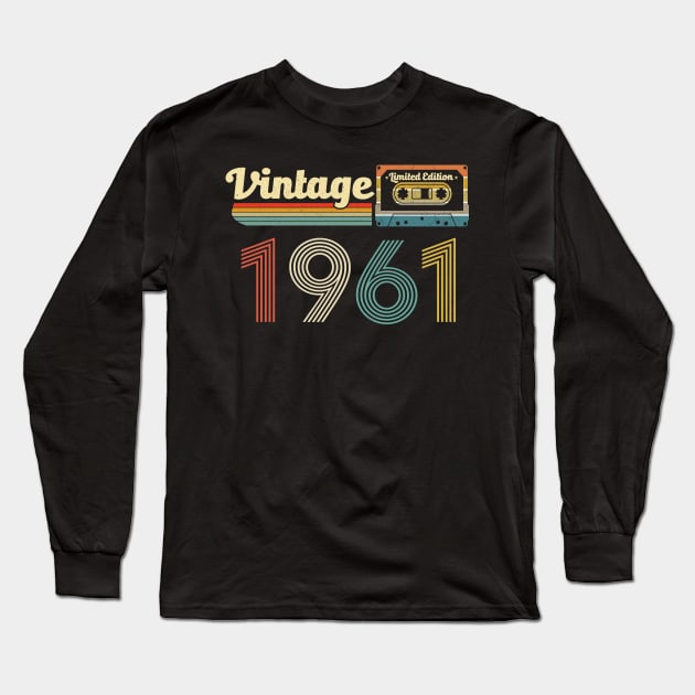 Vintage 1961 61st Birthday 61 Years Old Gift Cassette Tape Long Sleeve T-Shirt by Moe99